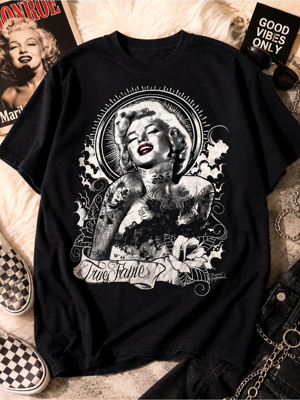 Marilyn Monroe True Fame Tattoo Y2K Graphic T-Shirt Bernard of Hollywood Rare, L
